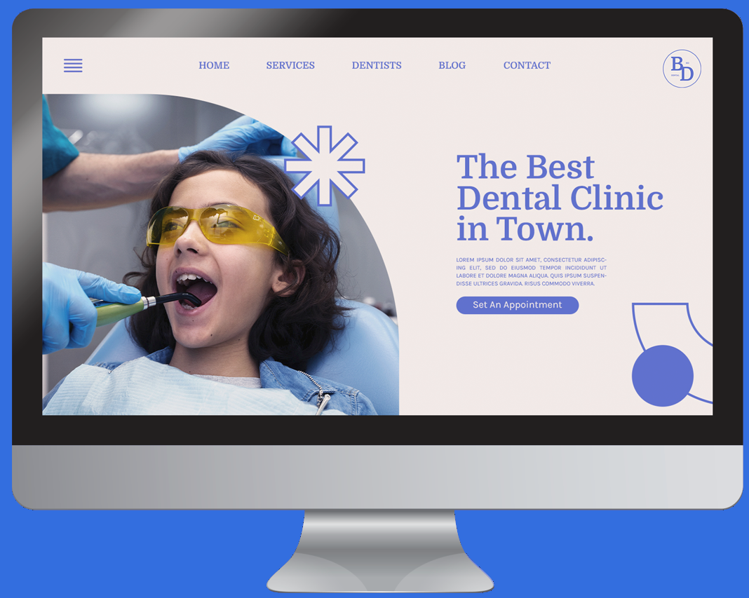 Professional dental website mockup on laptop screen